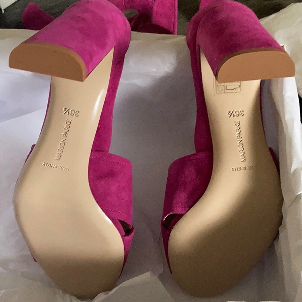 🎉HP👏 NIB Marion Parke Women's Leah Ankle Tie Sandal in Magenta Suede Sz 7.5 - Picture 5 of 16
